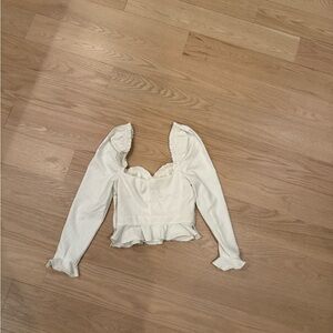 White Ruffle Long Sleeve Top